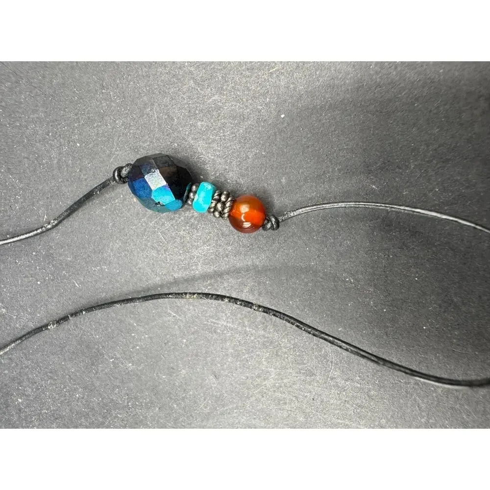 Vintage Red Carved Chinese Cinnabar Pendant Turquoise Glass Bead Necklace